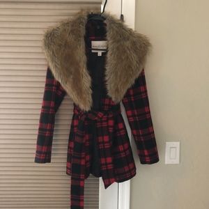 Boston Proper Red Plaid Coat Size 6